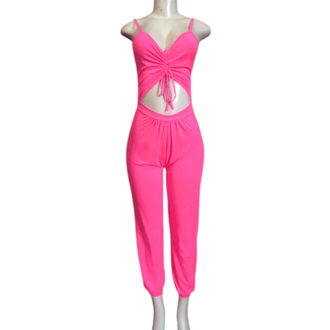 Open Belly Cinched Front Jumpsuit 6 Pack Per Color (Size: S-M-L-XL-XXL, 1-1-2-1-1)