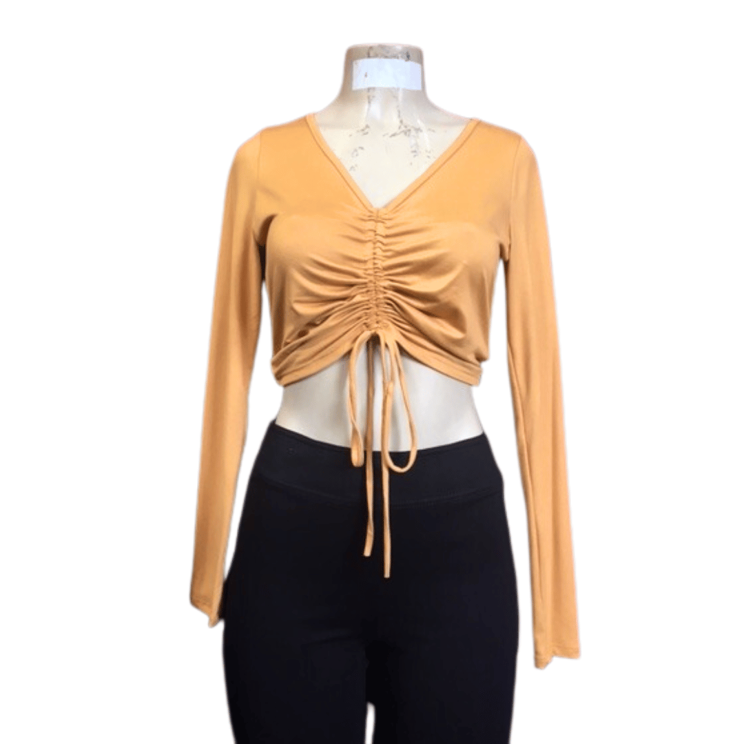 Cinched Front Long Sleeve Crop Top 6 Pack (Size: S-M-L, 2-2-2)