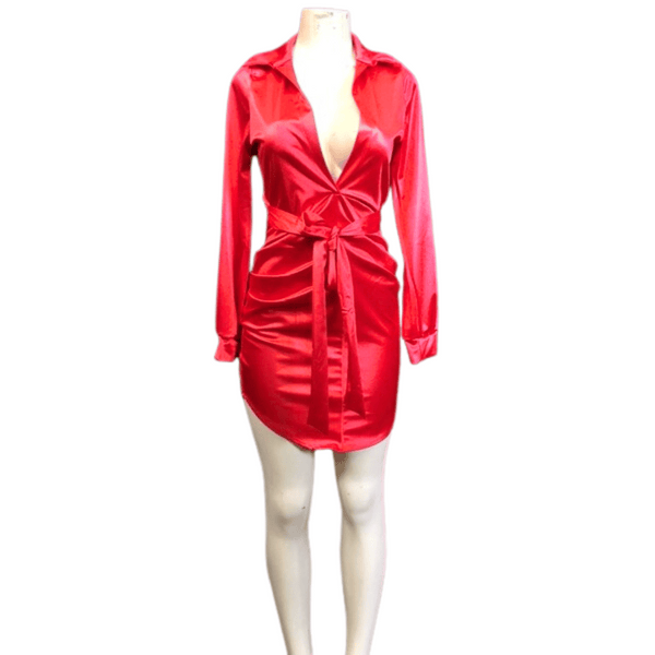 Shiny Belted V Neck Party Dress 3 Pack Per Color (Size: S-M-L, 1-1-1)