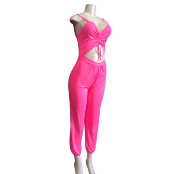 Open Belly Cinched Front Jumpsuit 6 Pack Per Color (Size: S-M-L-XL-XXL, 1-1-2-1-1)
