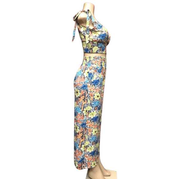 Floral Crop Top Wide Leg Pant Set 6 Pack Assorted Colors (Size: S/M-L/XL, 3-3)
