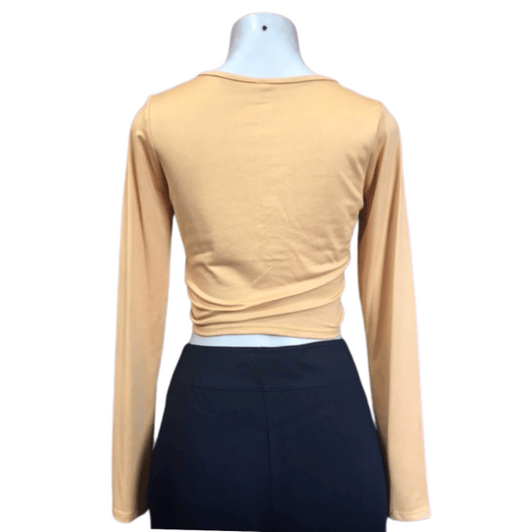Cinched Front Long Sleeve Crop Top 6 Pack (Size: S-M-L, 2-2-2)