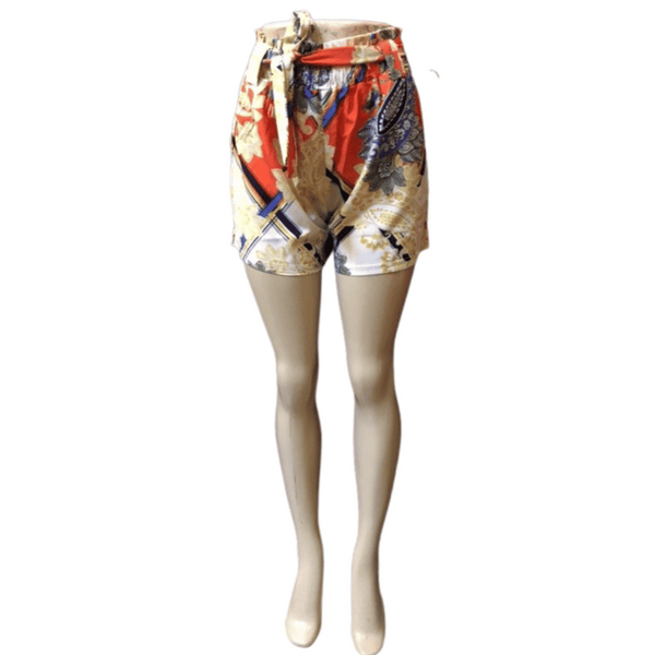 Cinched Waist Belted 2 Pockets Printed Shorts 6 Pack Assorted Colors (Size: S/M-L/XL, 3-3)
