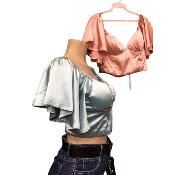 Crop Satin Fashion Blouse 3 Pack Per Color (Size: S-M-L, 1-1-1)