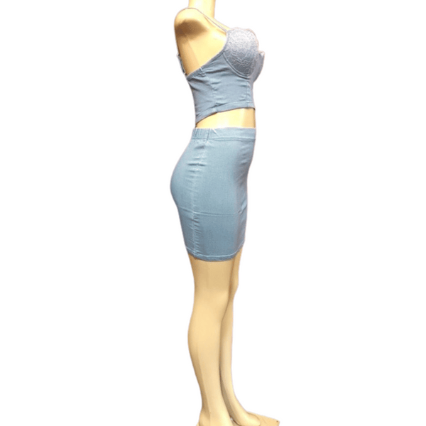 Stretch Denim 2 Pcs Skirt Set 6 Pack (Size: S-M-L, 2-2-2)