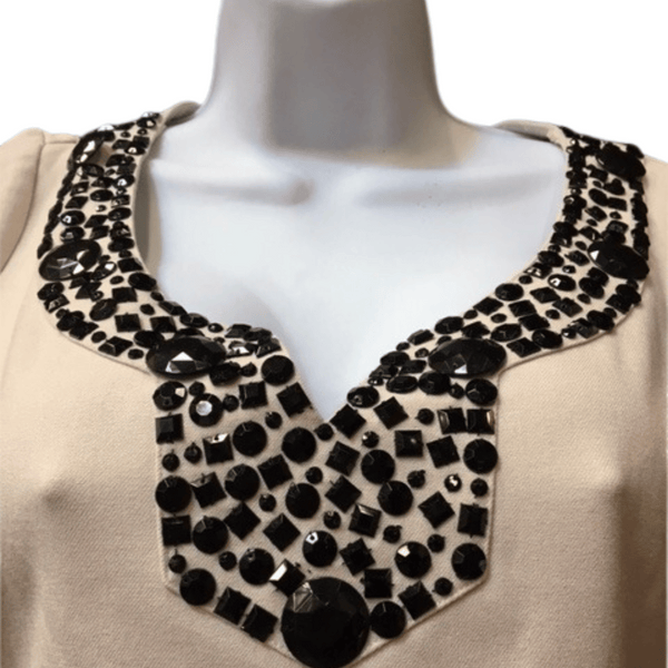 Branded 3/4 Sleeve Beaded Neck Top  6 Pack Per Color (Size: XS-S-M-L-XL, 1-1-2-1-1)