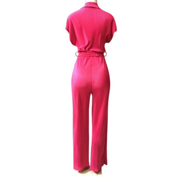 Belted Shorts Sleeve Crinkle Look Jumpsuit 3 Pack (Size: S-M-L, 1-1-1)
