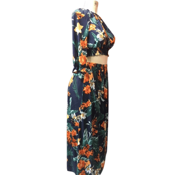3/4 Sleeve Crop Top Long Skirt Set 6 Pack Assorted Prints (Size: S/M-L/XL, 3-3)