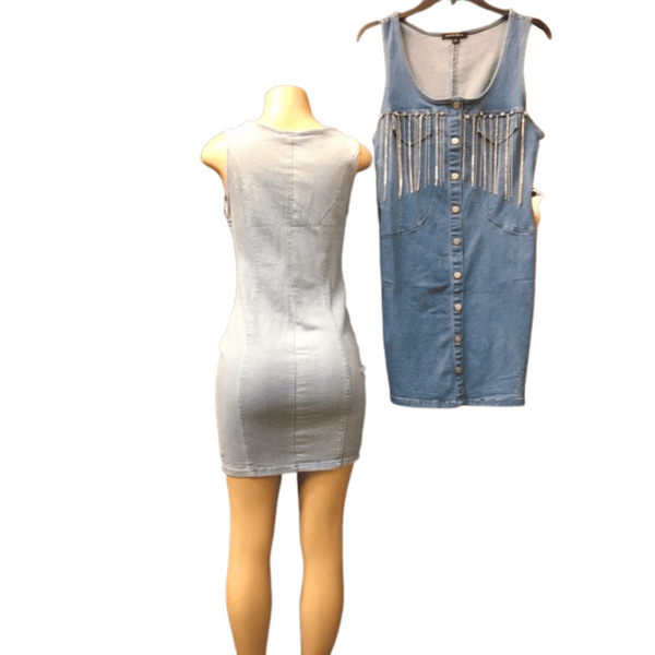 Holiday Denim Dress With Rhinestone 6 Pack Per Colors (Size: S-M-L, 2-2-2)