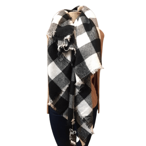 Black And White Plaid Oversized Scarf 6 Pack