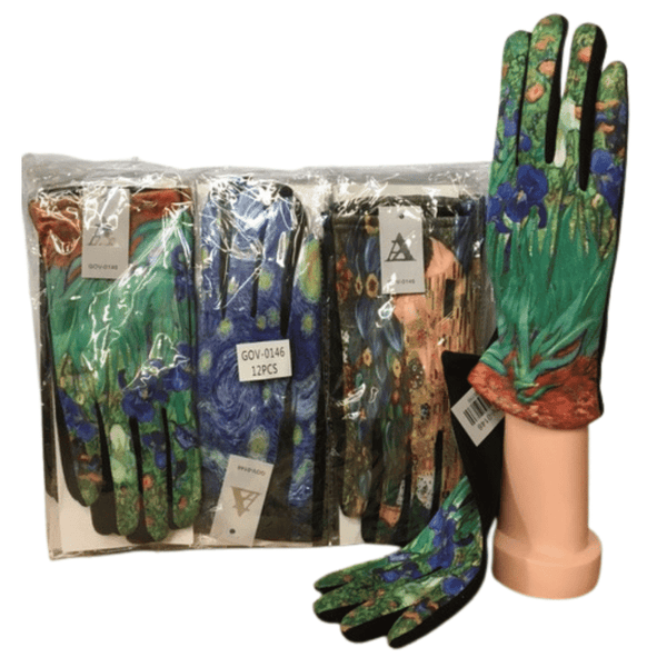 Fleece Lined Gloves With Impressionist Artists Prints 12 Pack Assorted Prints