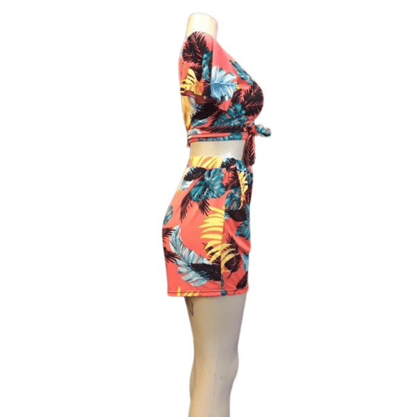 2 Piece Floral Short Set With Tie Front Cropped Top And 2 Side Pocket Shorts 8 Pack Assorted Colors (Size: S/M-L/XL, 4-4)