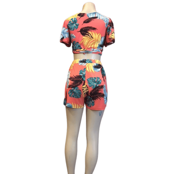 2 Piece Floral Short Set With Tie Front Cropped Top And 2 Side Pocket Shorts 8 Pack Assorted Colors (Size: S/M-L/XL, 4-4)