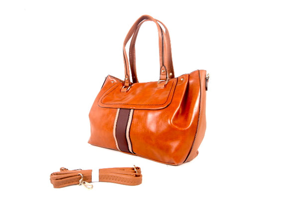 Faux Leather Crossbody Satchel Bags Brown