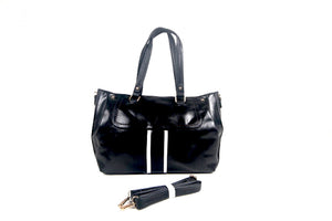 Tomiya Handbag Black Leather Stripe
