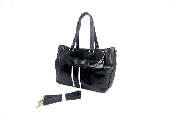Tomiya Handbag Black Leather Stripe