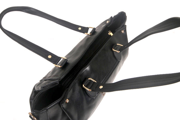 Faux Leather Crossbody Satchel Bags Black