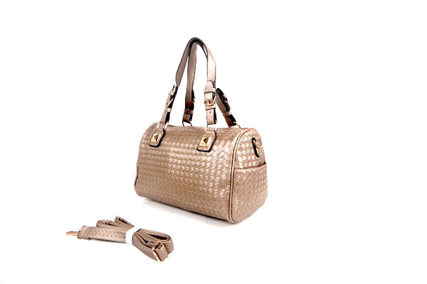 Quilted Boston Bag with Shoulder Strap Champaign Gold