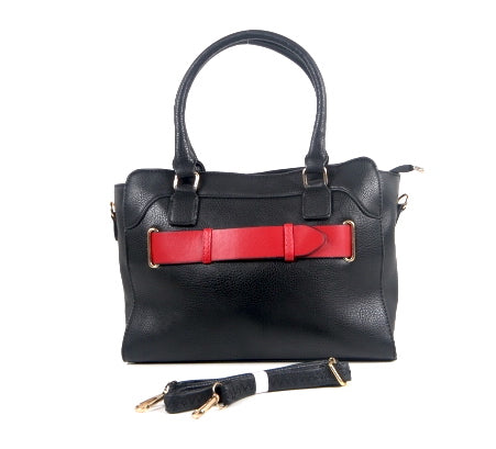 Tomiya Handbag Black Red Stripe Faux Leather