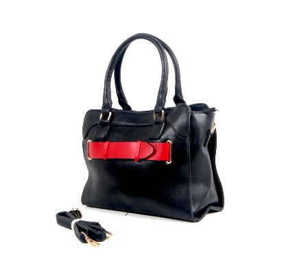 Tomiya Handbag Black Red Stripe Faux Leather