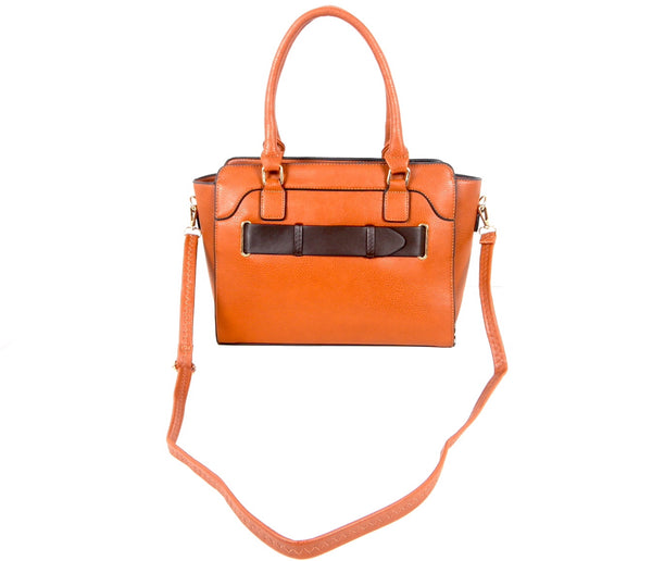Tomiya Sling Shoulder Handbag Orange Black Single Stripe Leather