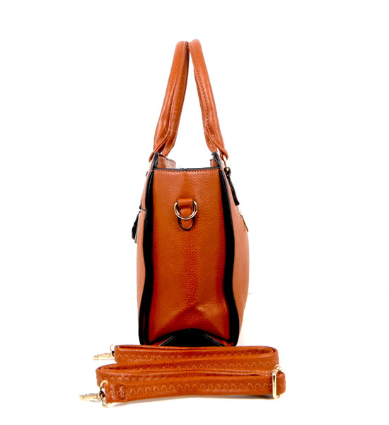 Tomiya Handbag Camel Brown Black Single Stripe