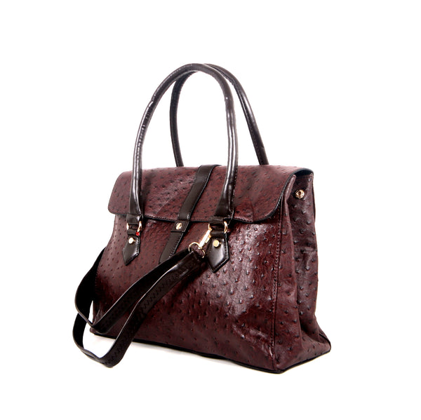 Tomiya Flap Faux Ostrich Leather Handbag Charcoal
