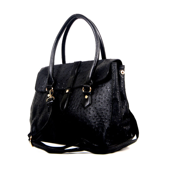 Tomiya Flap Faux Ostrich Leather Handbag Black