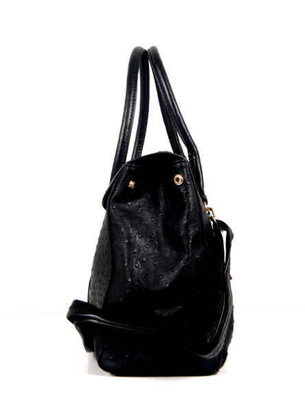 Tomiya Flap Faux Ostrich Leather Handbag Black