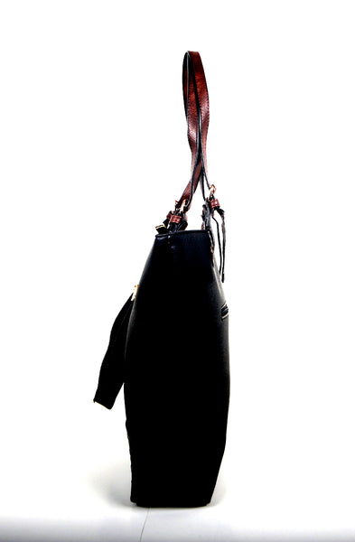 Tomiya Handbag Black Leather Brown Handle