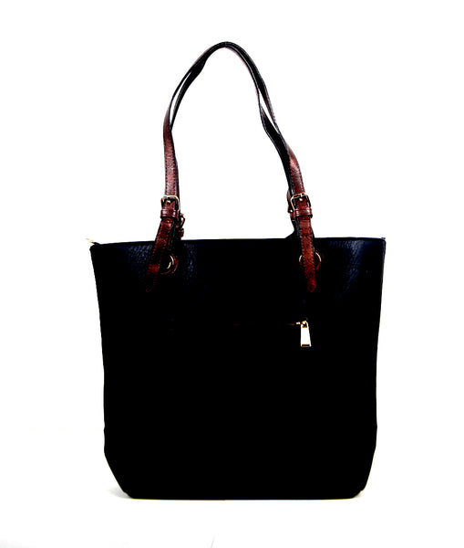 Tomiya Handbag Black Leather Brown Handle