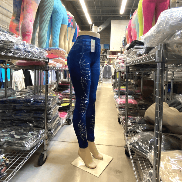 Denim Looking Print Embellished Leggings (One Size Fits All)