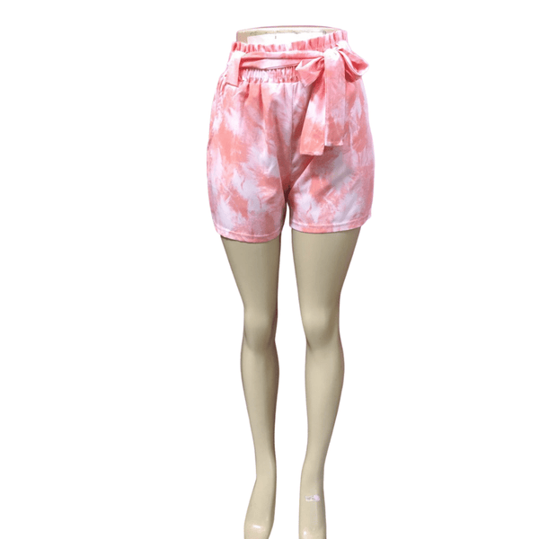 Belted Tye Dye Short  Elastic Waist with 2 Side Pockets 9 Pack Assorted Colors As Shown (Size: M-L-XL, 3-3-3)