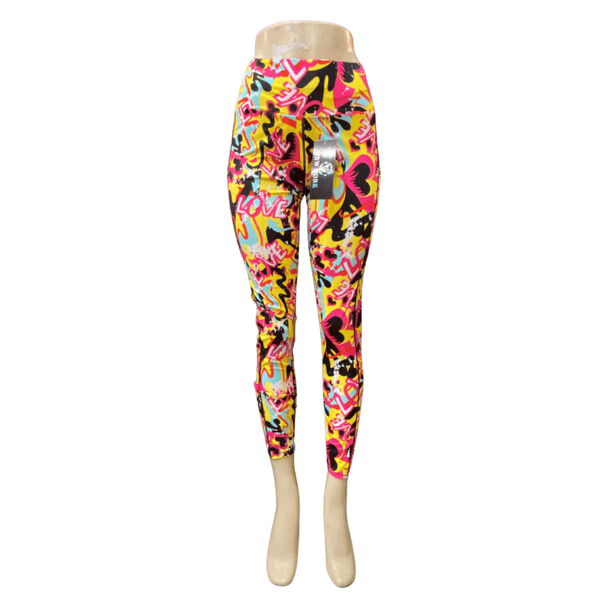 Abstract Print High Waist Phone Pockets Active Legging 6 Pack Assorted Colors and Styles ( Size; S/M-L/XL, 3-3 )
