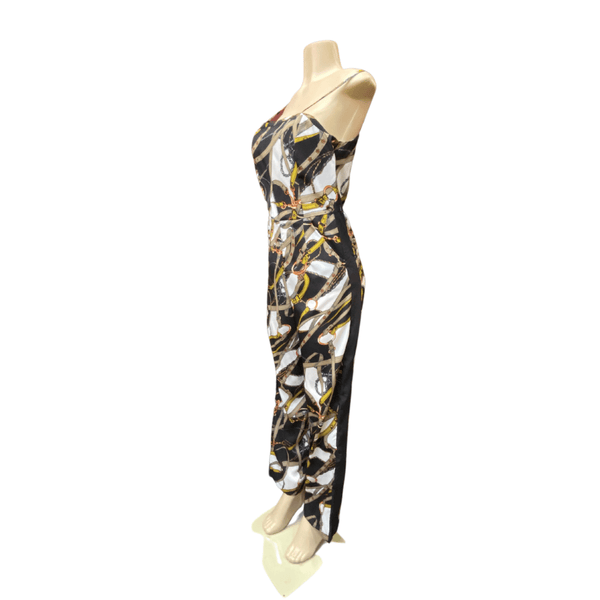 Scarf Print Zipper Back Two side Pockets Jumpsuit 6 Pack One Print Assorted Colors (Size: S/M-L/XL, 3-3)