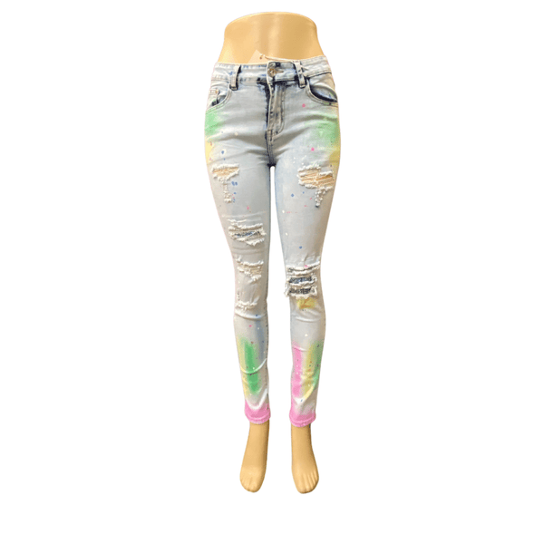 Distressed Paint Splash with Stone Inset Denim Jeans 12 Pack Per Color  (Size:  1/2-3/4-5/6-7/8-9/10-11/12-13/14-15/16)
