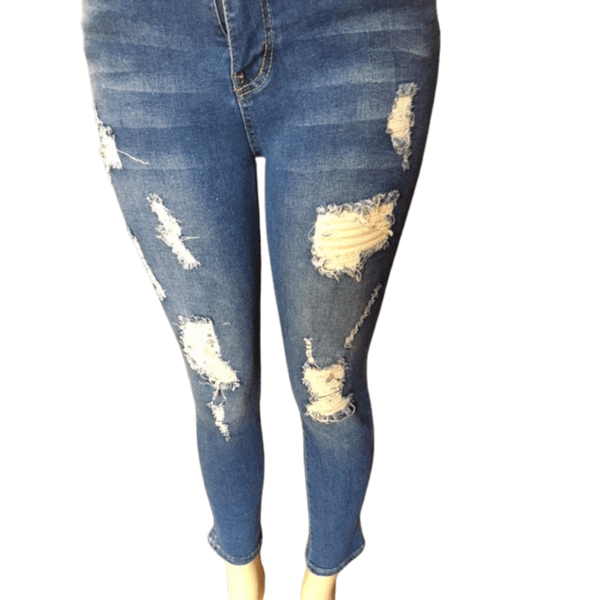 Waist Distressed Jeans With Rips and Tears 12 Pack Assorted washes (Size: S-M-L-XL,  2-4-4-2)