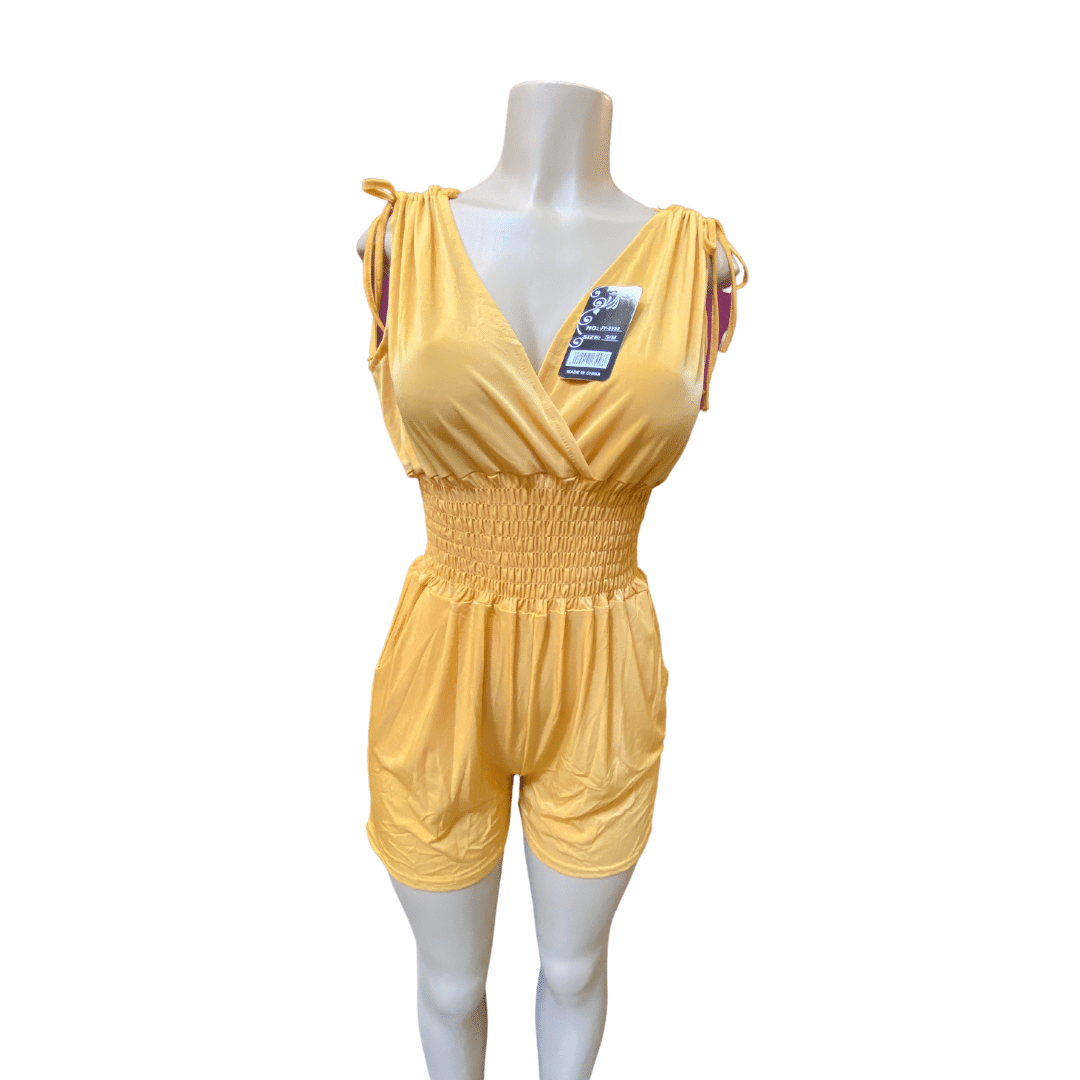 Tie Shoulder Cinched Waist Two Pockets Romper 6 Pack Assorted Colors  (Size: S/M-L/XL, 3-3)