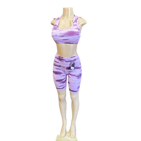 2PCS Activewear Bra Top/Bermuda Bottom With Back Pouch Pocket Set 6 Pack Assorted Tie-dye color (Size: S/M-L/XL 3-3)