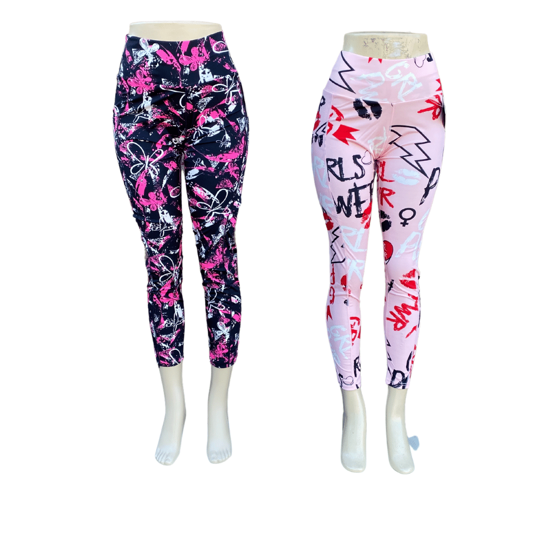 Abstract Activewear Legging with Phone Side Pockets  6 Pack  (Size: S/M-L/XL, 3-3) Assorted Color And Style