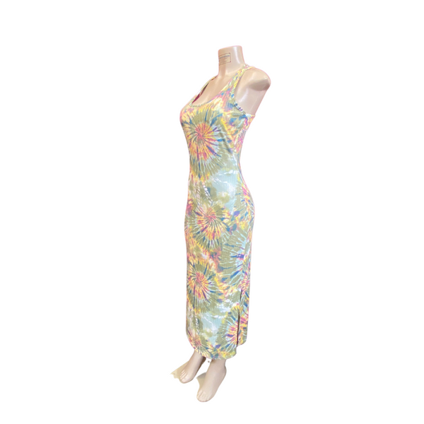Ribbed  Tie Dye Print Slit Bottom Long Dress 6 Pack As Shown  (Size: S-M-L-XL, 1-2-2-1)