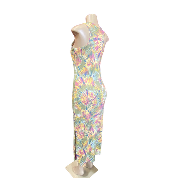 Ribbed  Tie Dye Print Slit Bottom Long Dress 6 Pack As Shown  (Size: S-M-L-XL, 1-2-2-1)
