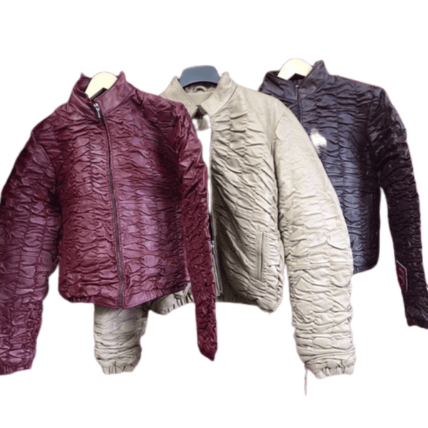 Cinched Look 2 Pocket Lined Leather Jacket  (Size: Camel 2XL, 3XL, 4XL Burgundy M-L-XL Wine S-M-L )