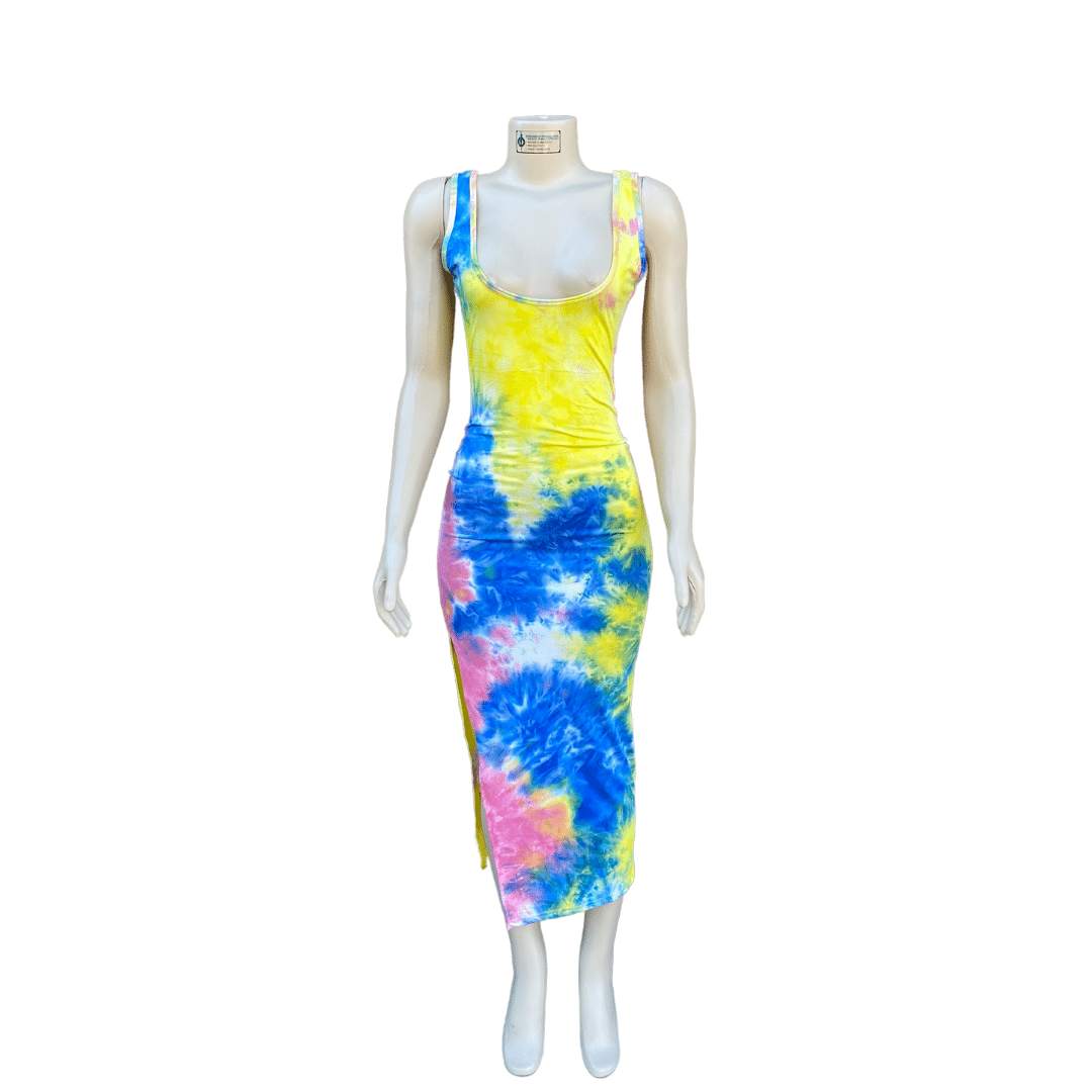 Long Tie-Dye Form Fitting Dress 6 Pack  (Size: S/M-L/XL,  3-3) Assorted Tie-Dye Colors