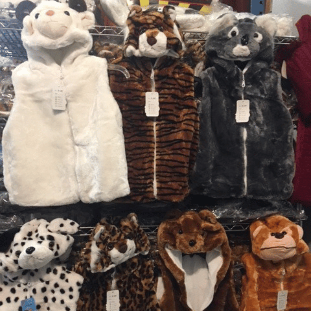 Kids Novelty Vest With Animal Hood 6 Pack Assorted Animal Look (Size: S-M, 3-3)