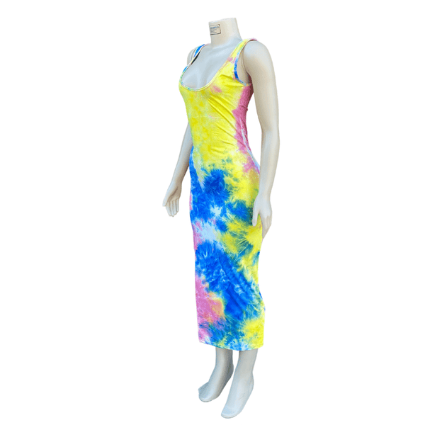 Long Tie-Dye Form Fitting Dress 6 Pack  (Size: S/M-L/XL,  3-3) Assorted Tie-Dye Colors