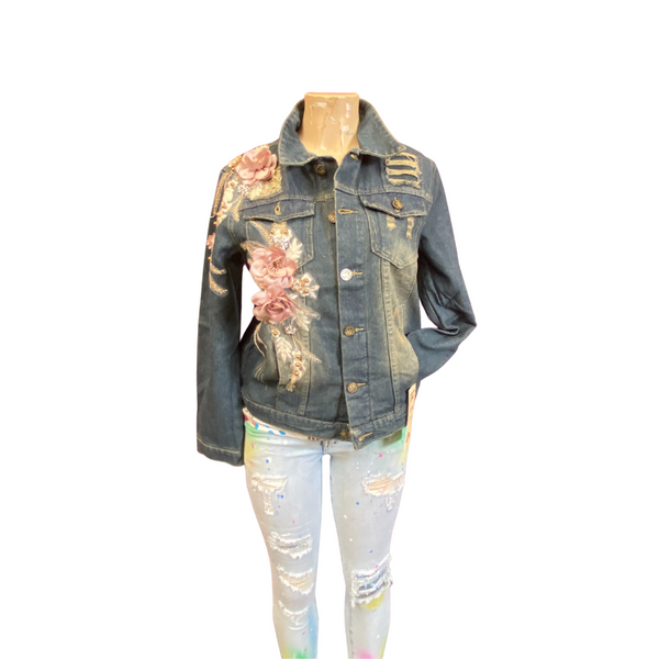 Boutique style Floral Embellished Jean Jacket 3 Pack  (Size: S-M-L, 1-1-1)