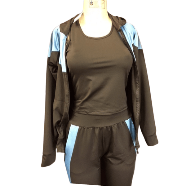 3 Piece Activewear Set Hoodie Jacket, Tank, 2 Side Pocket Cuff Bottom Pant 6 Pack Assorted Colors (Size: S/M-L/XL,  3-3)