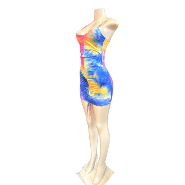Tie-dye Tank Top Cinched Tight Fit Dress Assorted Colors 3 Pack (S-M-L, 1-1-1)