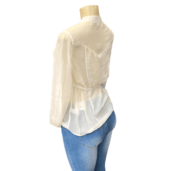 Shear Lace Front Banded Collar Cinched Back Tops 5 pack Off-White Color (Size: XS-S-M-L-XL, 1-1-1-1-1)